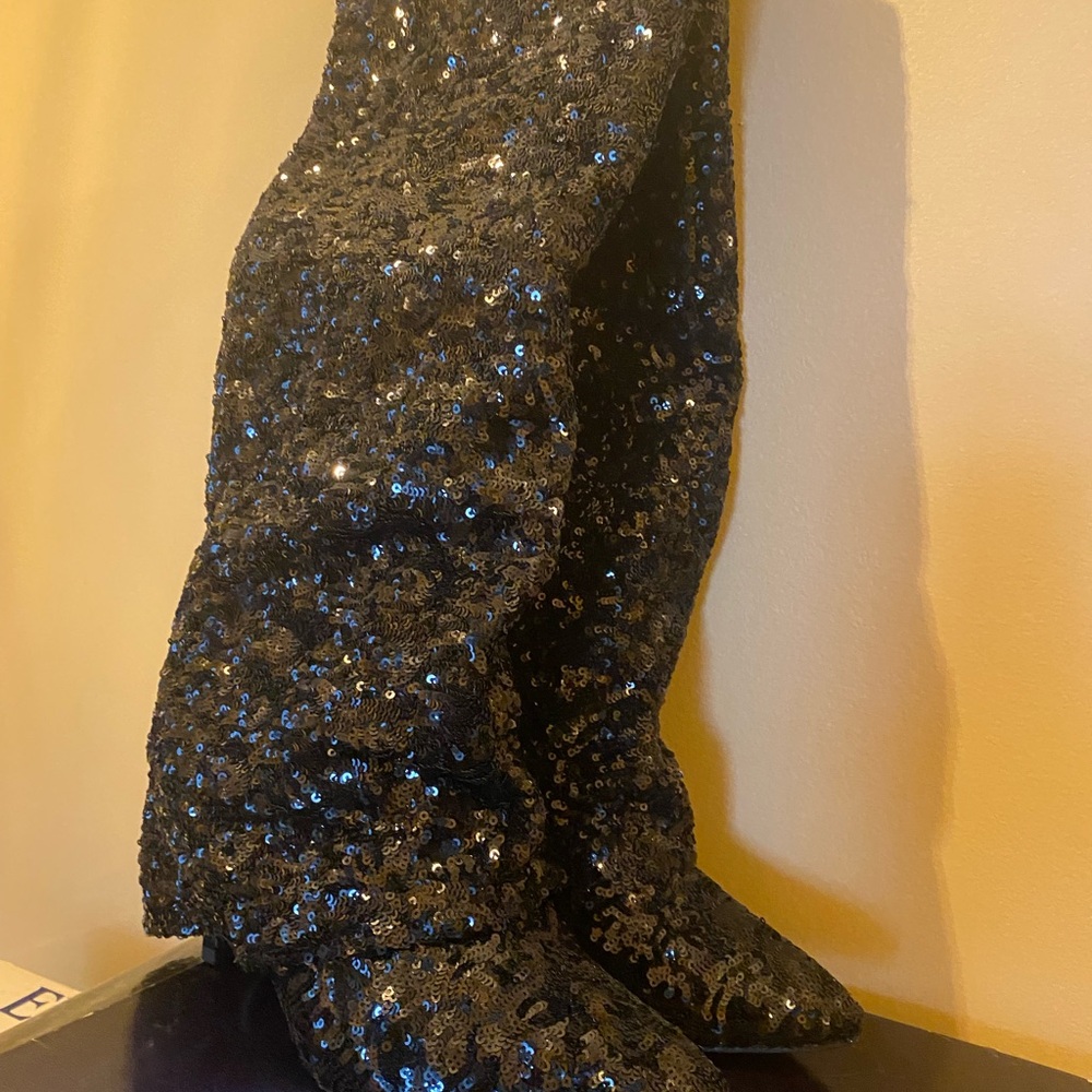 🖤 New without tags✨ Black Sequin high heel cuffed Women's Boots ✨ - Picture 5 of 9